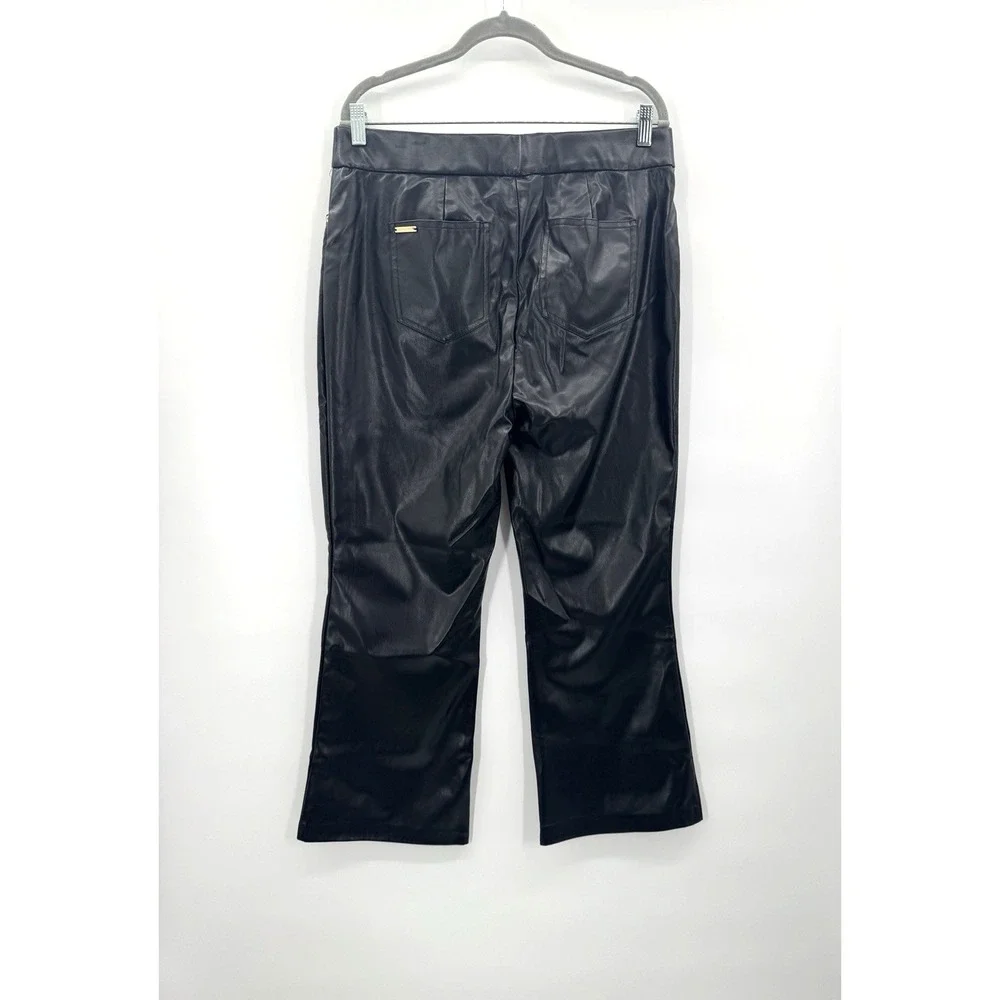 Women Faux Leather Pants Large High Rise Crop Flare Pull On Stretch Comfort Chic